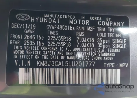 2020 Hyundai Tucson Sel from USA, damaged, VIN KM8J3CAL5LU201777